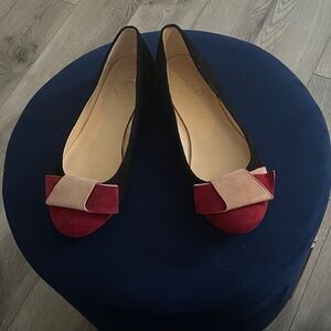 Ivanka Trump Black and Red Flats with Bow